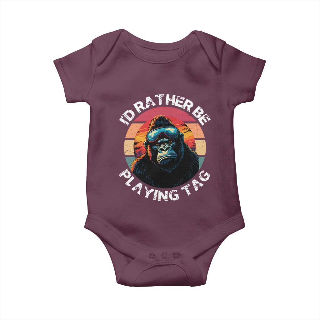 Funny Gorilla Lover Baby Onesie Id Rather Be Playing Tag VR Game TS12 Maroon Print Your Wear