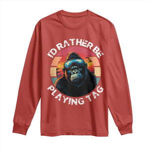 Funny Gorilla Lover Long Sleeve Shirt Id Rather Be Playing Tag VR Game TS12 Red Print Your Wear