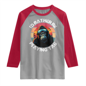 Funny Gorilla Lover Raglan Shirt Id Rather Be Playing Tag VR Game TS12 Sport Gray Red Print Your Wear