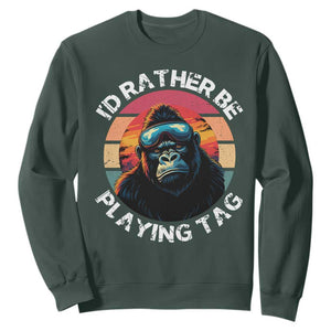 Funny Gorilla Lover Sweatshirt Id Rather Be Playing Tag VR Game TS12 Dark Forest Green Print Your Wear