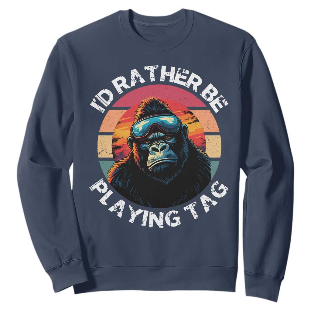 Funny Gorilla Lover Sweatshirt Id Rather Be Playing Tag VR Game TS12 Navy Print Your Wear