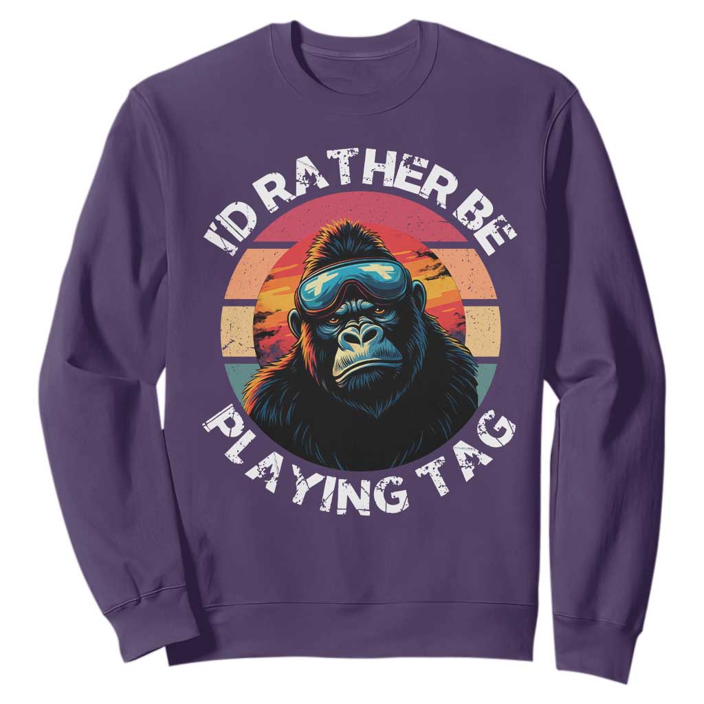 Funny Gorilla Lover Sweatshirt Id Rather Be Playing Tag VR Game TS12 Purple Print Your Wear