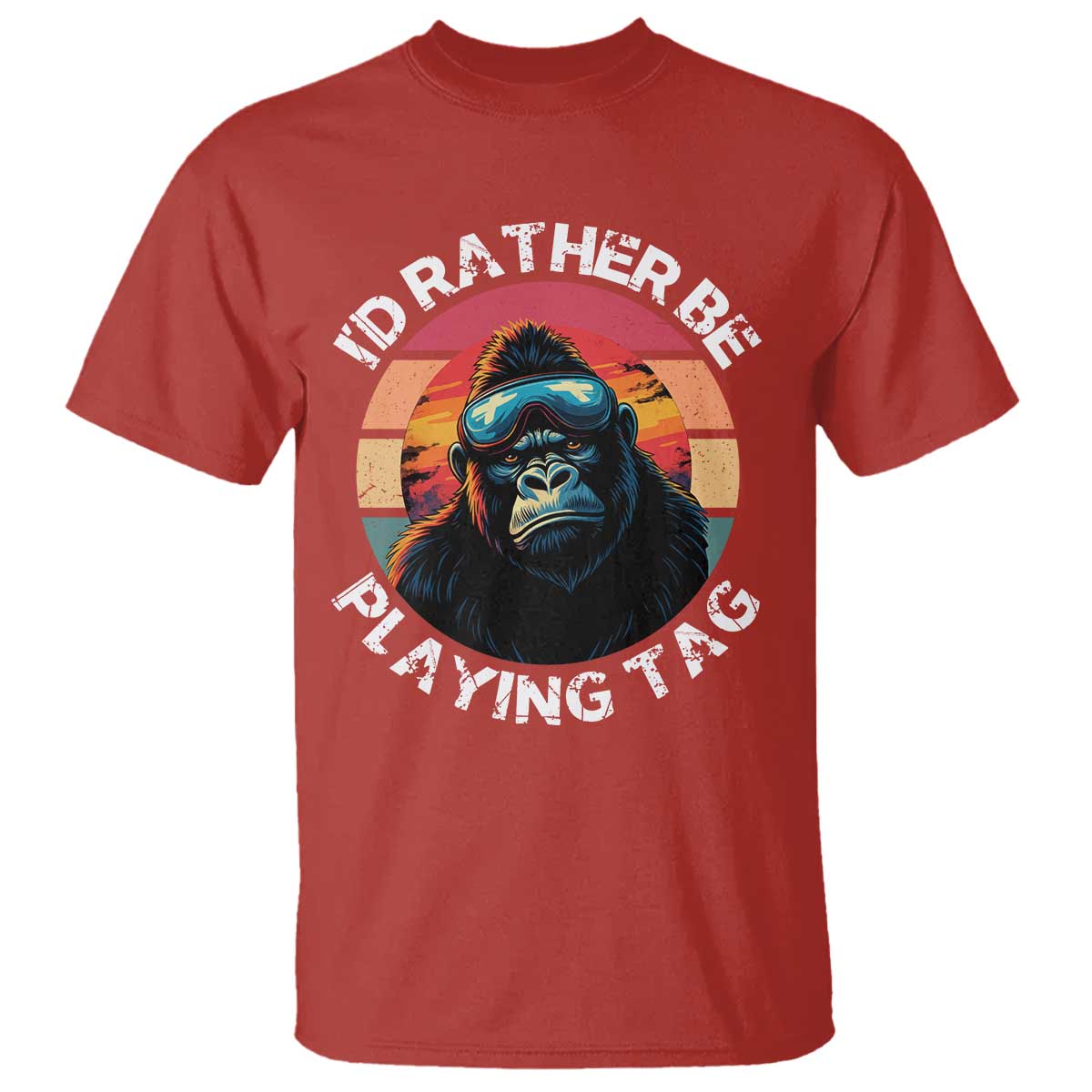 Funny Gorilla Lover T Shirt Id Rather Be Playing Tag VR Game TS12 Red Print Your Wear