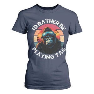 Funny Gorilla Lover T Shirt For Women Id Rather Be Playing Tag VR Game TS12 Navy Print Your Wear