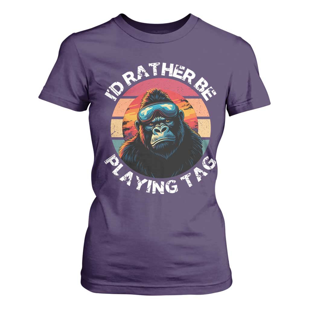 Funny Gorilla Lover T Shirt For Women Id Rather Be Playing Tag VR Game TS12 Purple Print Your Wear