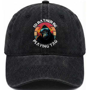 Funny Gorilla Lover Washed Cotton Baseball Cap I’d Rather Be Playing Tag VR Game TS12 Print Your Wear