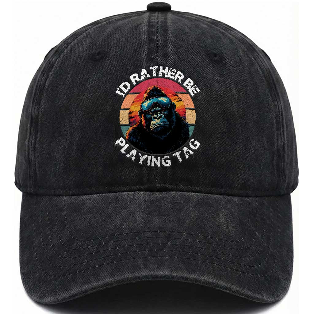 Funny Gorilla Lover Washed Cotton Baseball Cap I’d Rather Be Playing Tag VR Game TS12 Print Your Wear