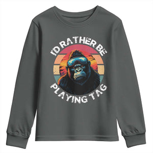 Funny Gorilla Lover Youth Sweatshirt Id Rather Be Playing Tag VR Game TS12 Dark Heather Print Your Wear