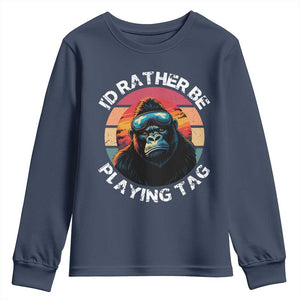 Funny Gorilla Lover Youth Sweatshirt Id Rather Be Playing Tag VR Game TS12 Navy Print Your Wear