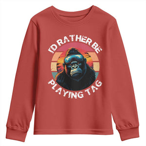 Funny Gorilla Lover Youth Sweatshirt Id Rather Be Playing Tag VR Game TS12 Red Print Your Wear