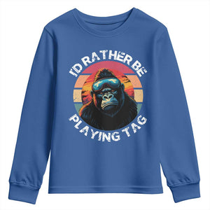 Funny Gorilla Lover Youth Sweatshirt Id Rather Be Playing Tag VR Game TS12 Royal Blue Print Your Wear