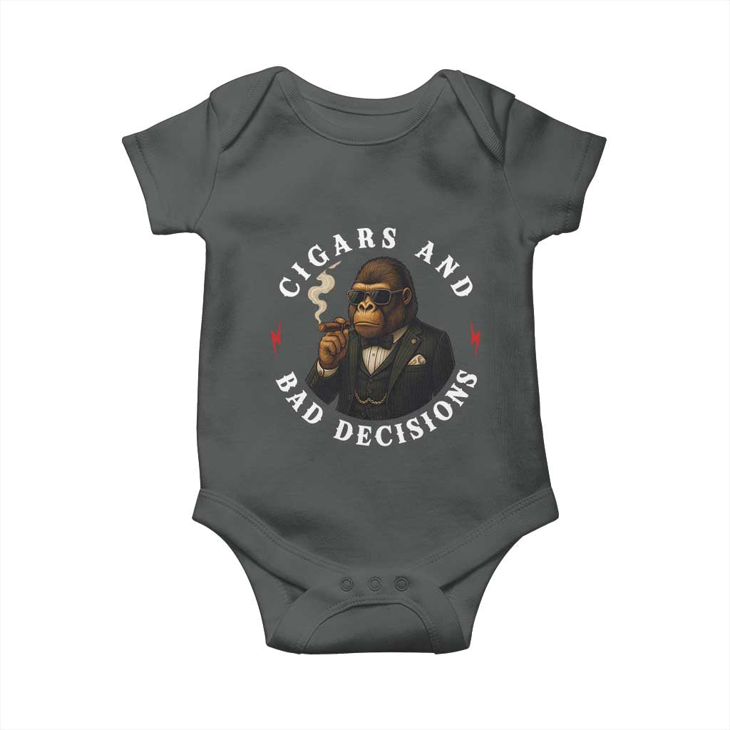 Cigars And Bad Decisions Baby Onesie Funny Gorilla Gift TS12 Dark Heather Print Your Wear