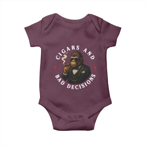 Cigars And Bad Decisions Baby Onesie Funny Gorilla Gift TS12 Maroon Print Your Wear