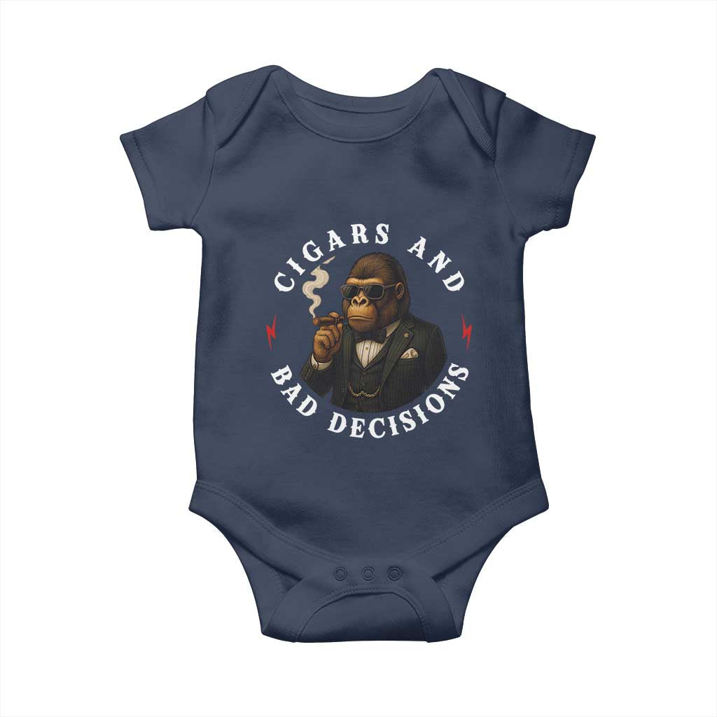 Cigars And Bad Decisions Baby Onesie Funny Gorilla Gift TS12 Navy Print Your Wear