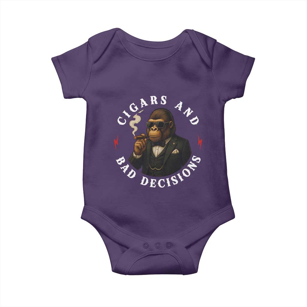 Cigars And Bad Decisions Baby Onesie Funny Gorilla Gift TS12 Purple Print Your Wear