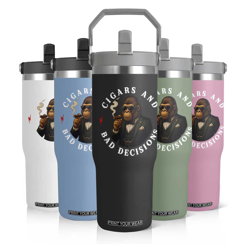 Cigars And Bad Decisions Flip Straw Tumbler Funny Gorilla Gift TS12 Print Your Wear