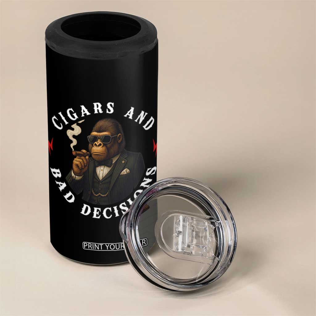 Cigars And Bad Decisions 4 in 1 Can Cooler Tumbler Funny Gorilla Gift TS12 Print Your Wear