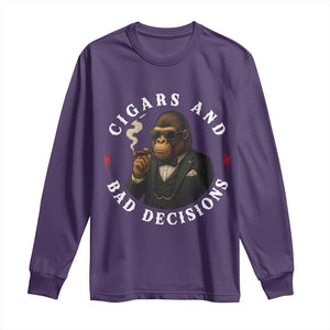 Cigars And Bad Decisions Long Sleeve Shirt Funny Gorilla Gift TS12 Purple Print Your Wear