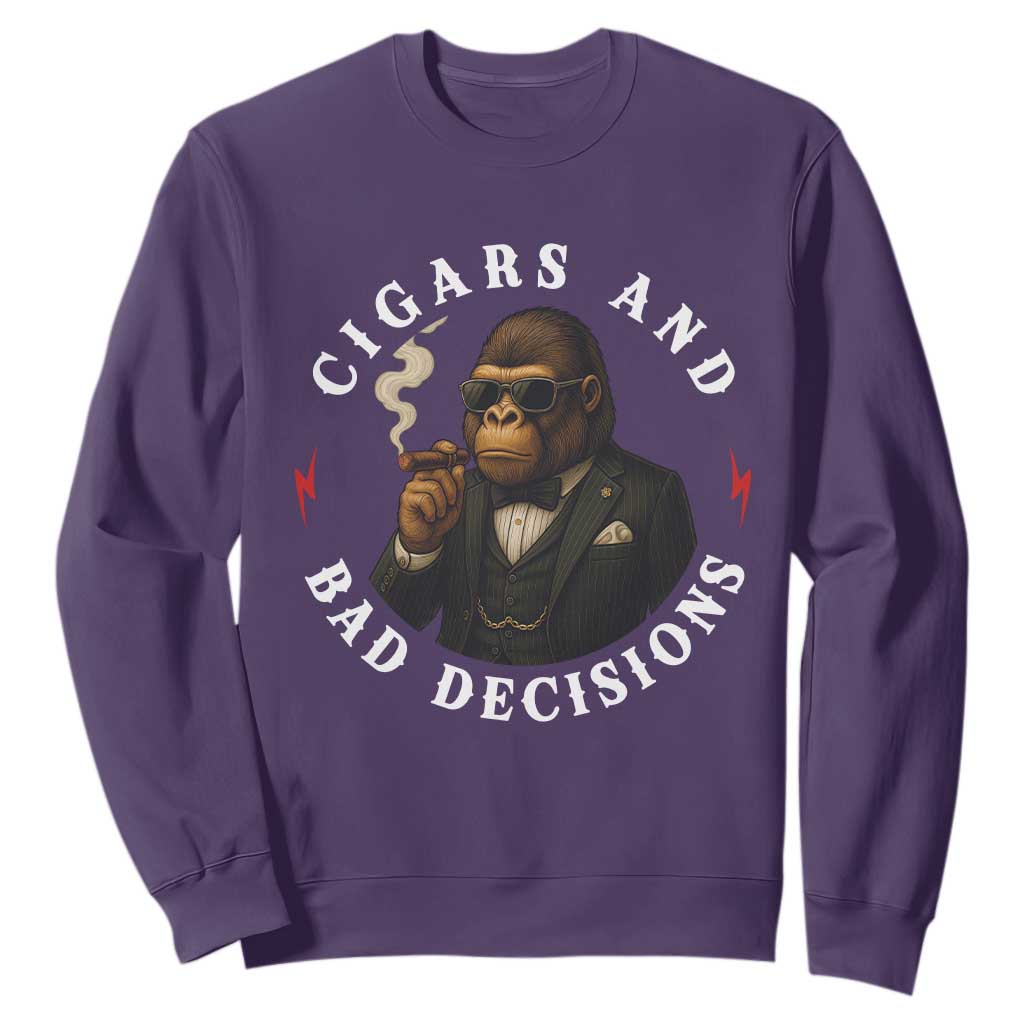 Cigars And Bad Decisions Sweatshirt Funny Gorilla Gift TS12 Purple Print Your Wear