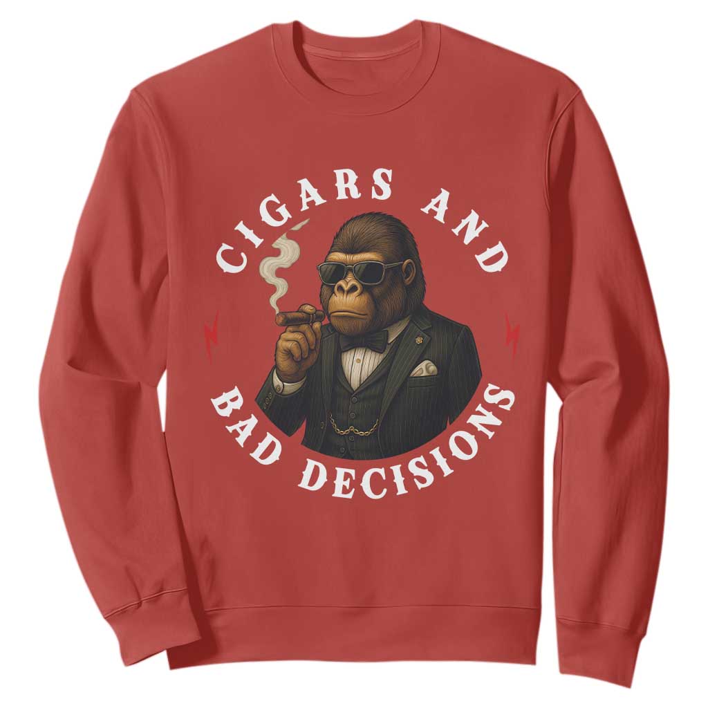 Cigars And Bad Decisions Sweatshirt Funny Gorilla Gift TS12 Red Print Your Wear