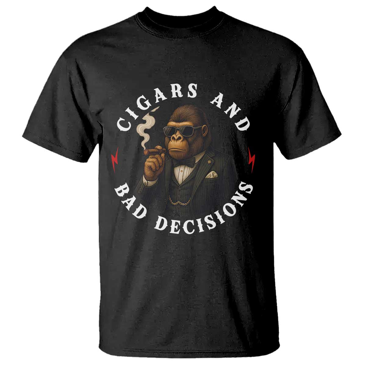 Cigars And Bad Decisions T Shirt Funny Gorilla Gift TS12 Black Print Your Wear