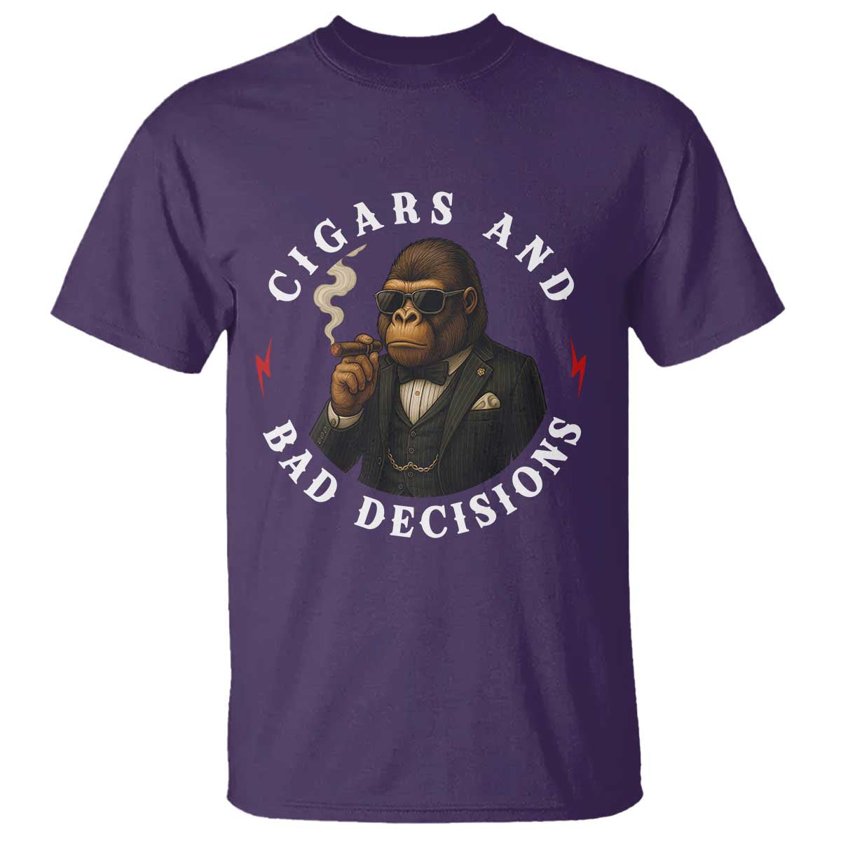 Cigars And Bad Decisions T Shirt Funny Gorilla Gift TS12 Purple Print Your Wear
