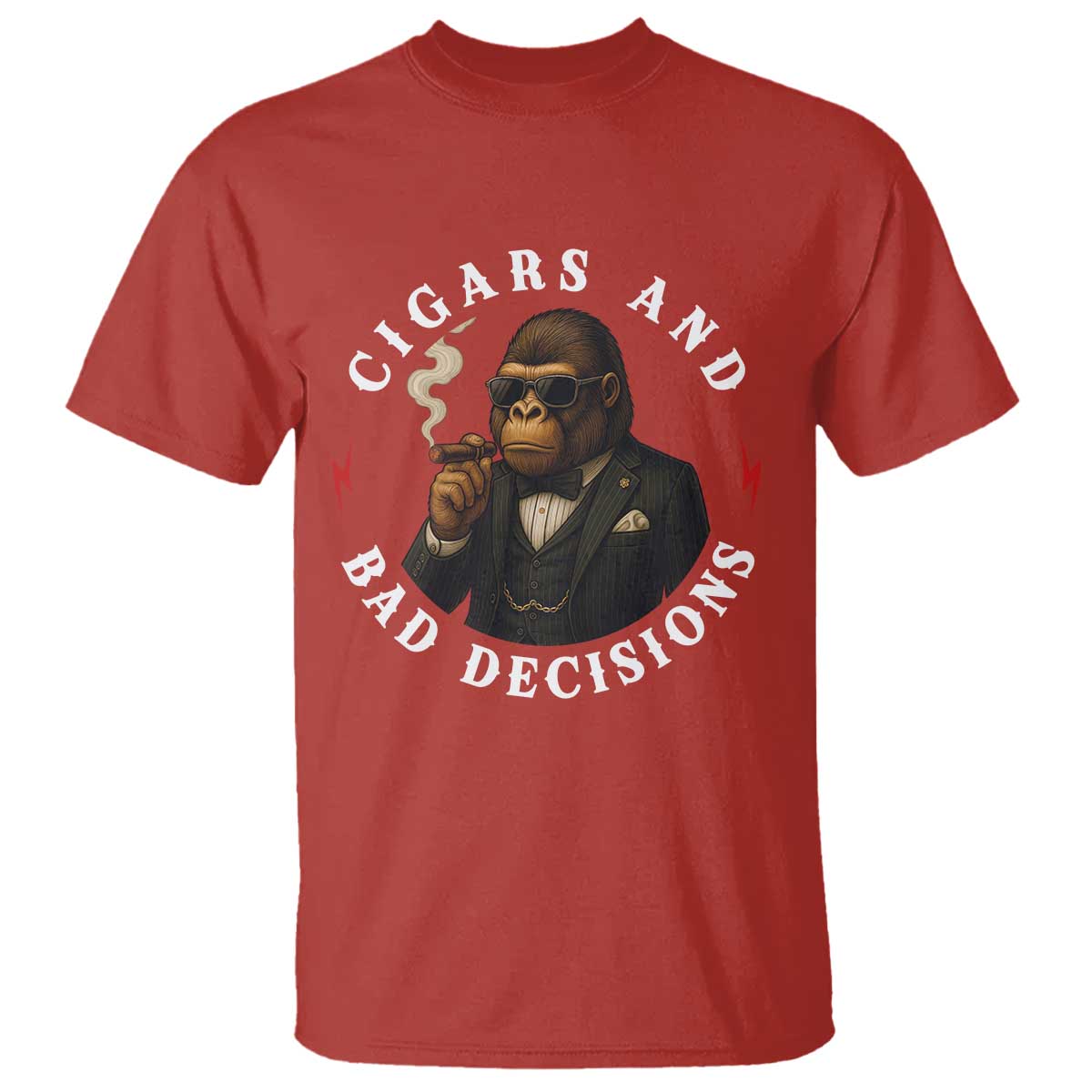 Cigars And Bad Decisions T Shirt Funny Gorilla Gift TS12 Red Print Your Wear