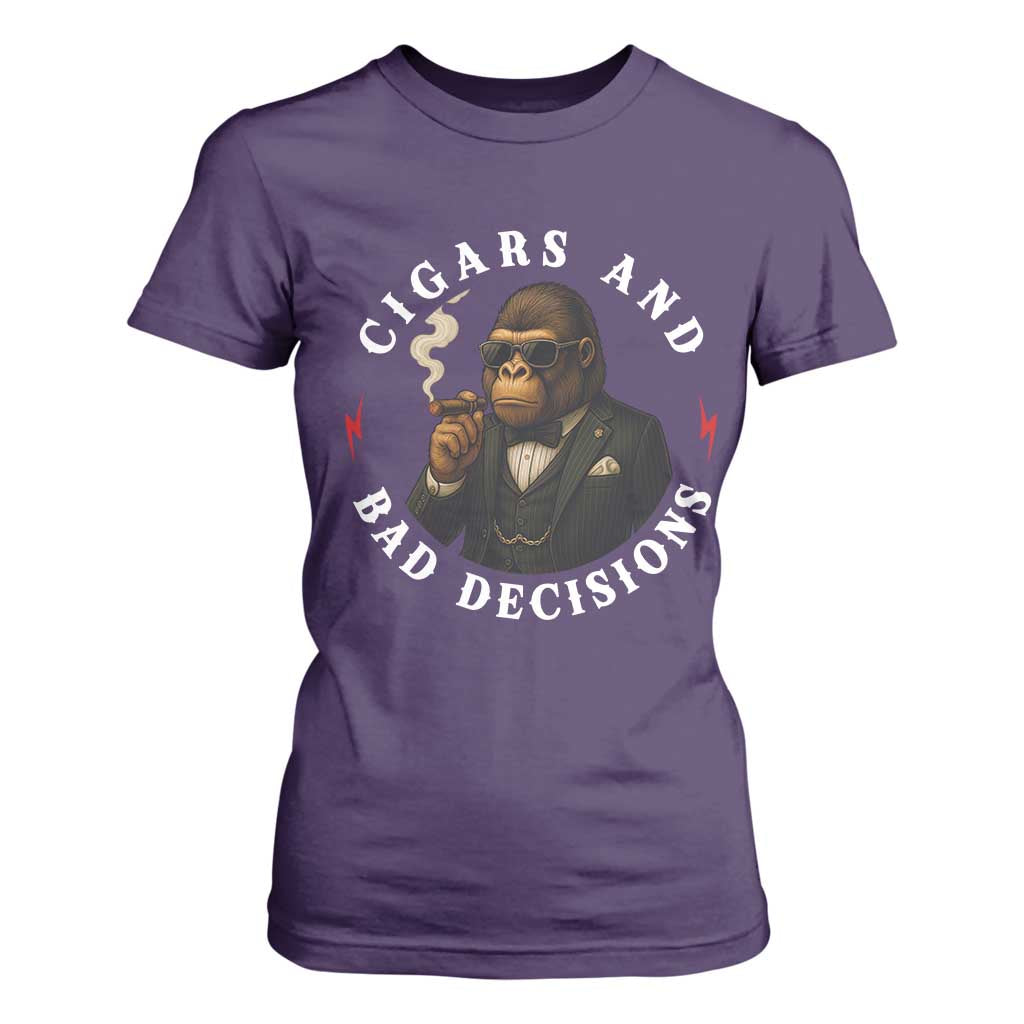 Cigars And Bad Decisions T Shirt For Women Funny Gorilla Gift TS12 Purple Print Your Wear