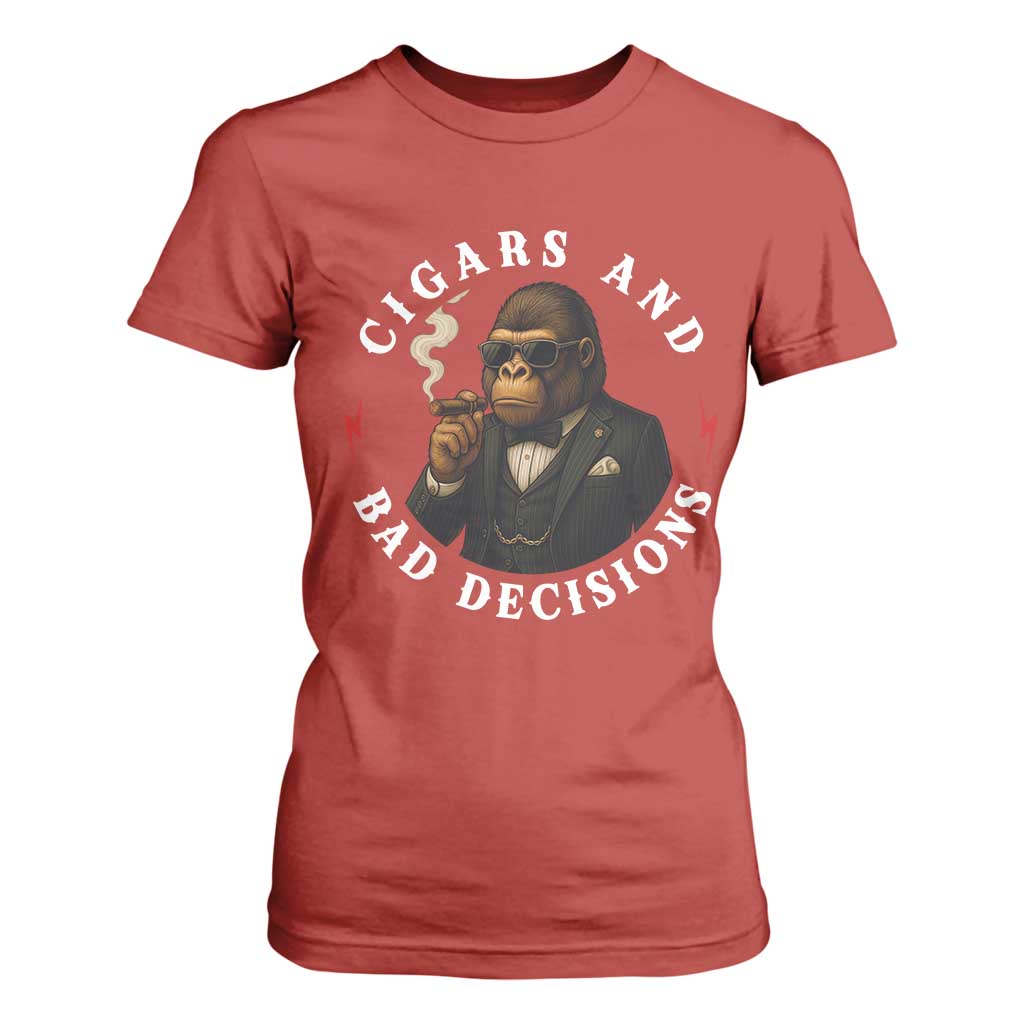 Cigars And Bad Decisions T Shirt For Women Funny Gorilla Gift TS12 Red Print Your Wear