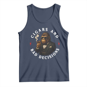 Cigars And Bad Decisions Tank Top Funny Gorilla Gift TS12 Navy Print Your Wear