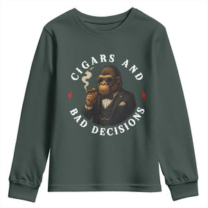 Cigars And Bad Decisions Youth Sweatshirt Funny Gorilla Gift TS12 Dark Forest Green Print Your Wear
