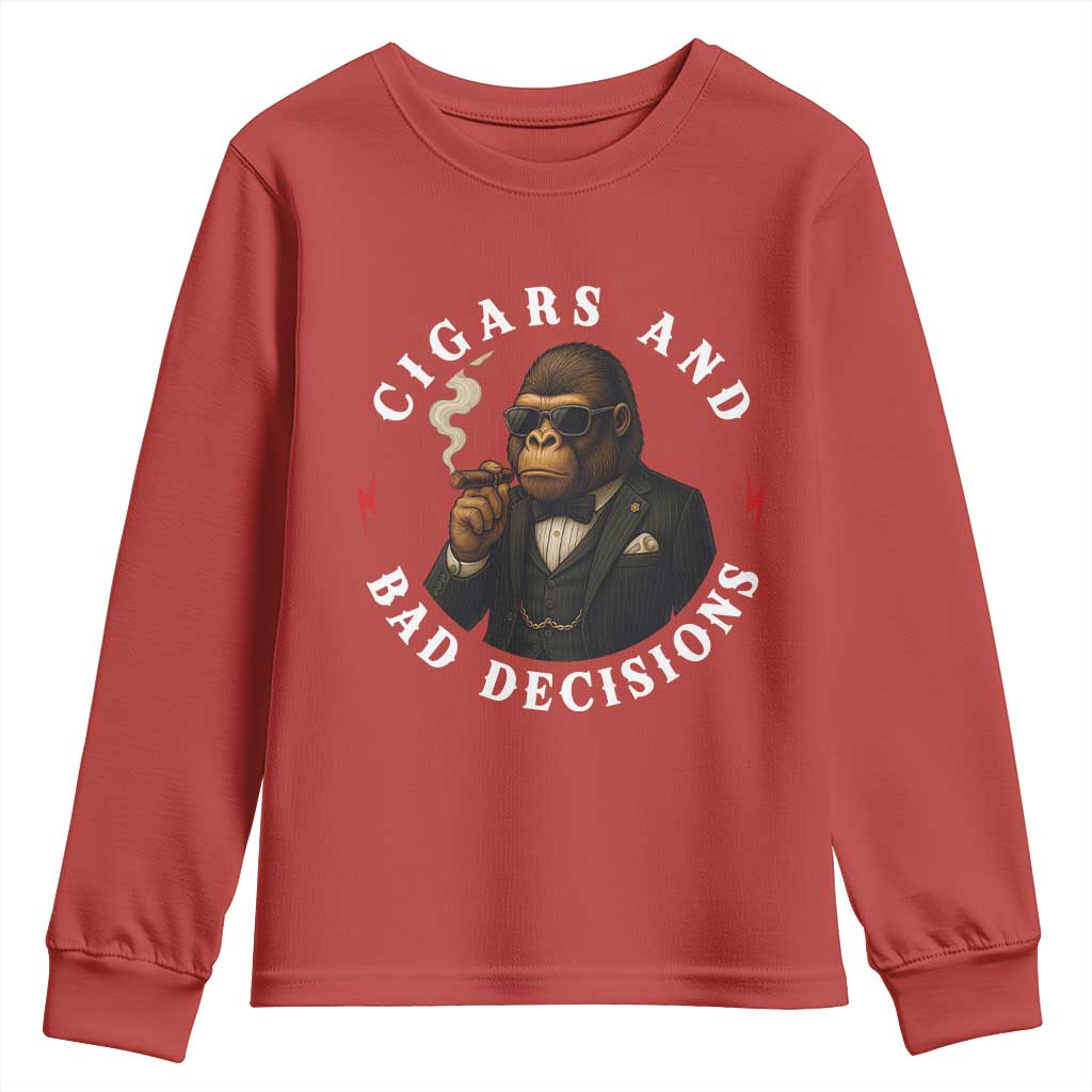 Cigars And Bad Decisions Youth Sweatshirt Funny Gorilla Gift TS12 Red Print Your Wear