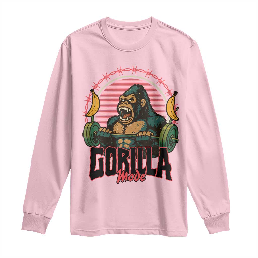 Fitness Lover Gift Long Sleeve Shirt Gorilla Mode TS12 Light Pink Print Your Wear