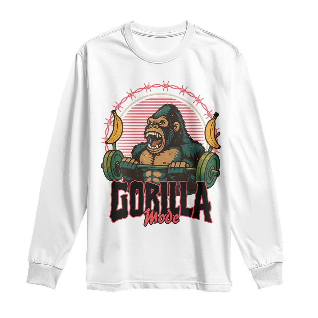 Fitness Lover Gift Long Sleeve Shirt Gorilla Mode TS12 White Print Your Wear