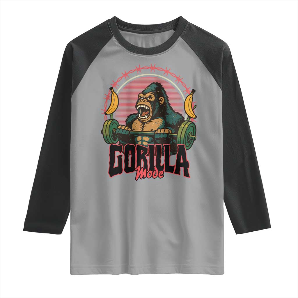 Fitness Lover Gift Raglan Shirt Gorilla Mode TS12 Sport Gray Black Print Your Wear