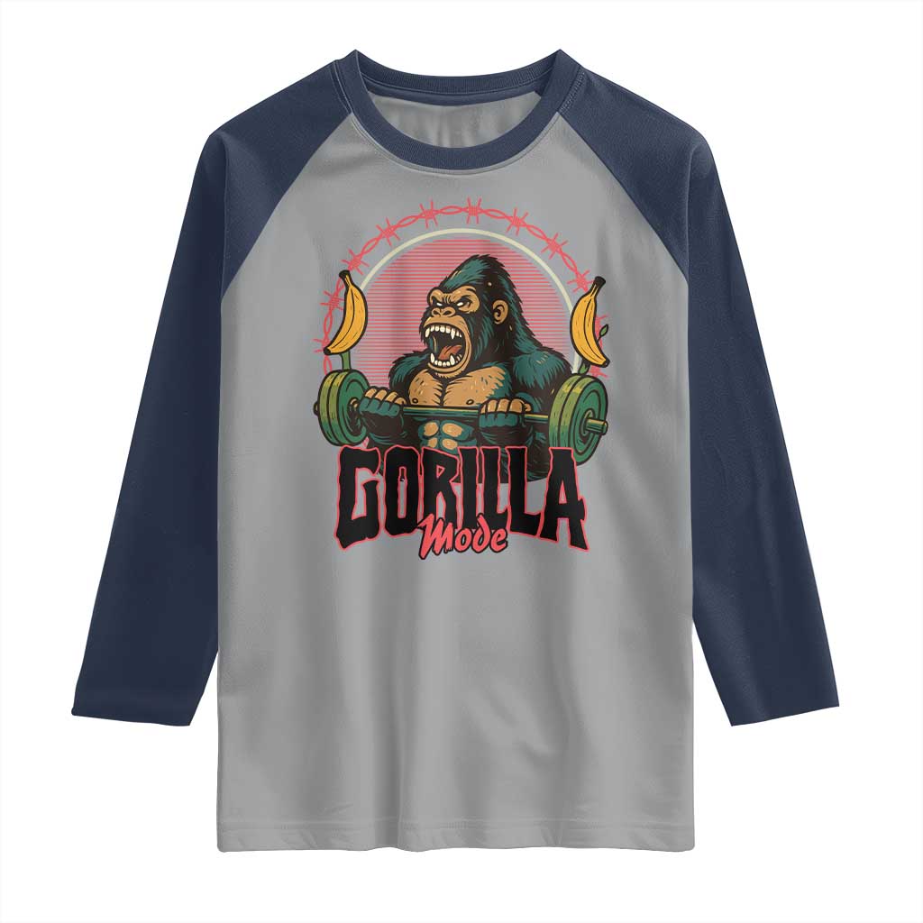 Fitness Lover Gift Raglan Shirt Gorilla Mode TS12 Sport Gray Navy Print Your Wear
