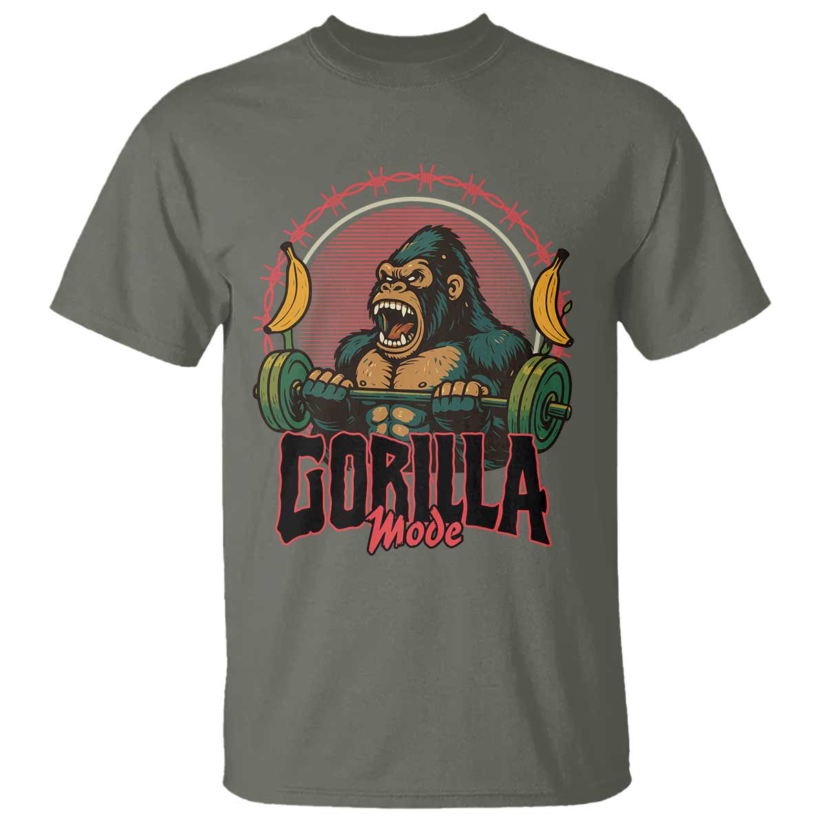 Fitness Lover Gift T Shirt Gorilla Mode TS12 Military Green Print Your Wear