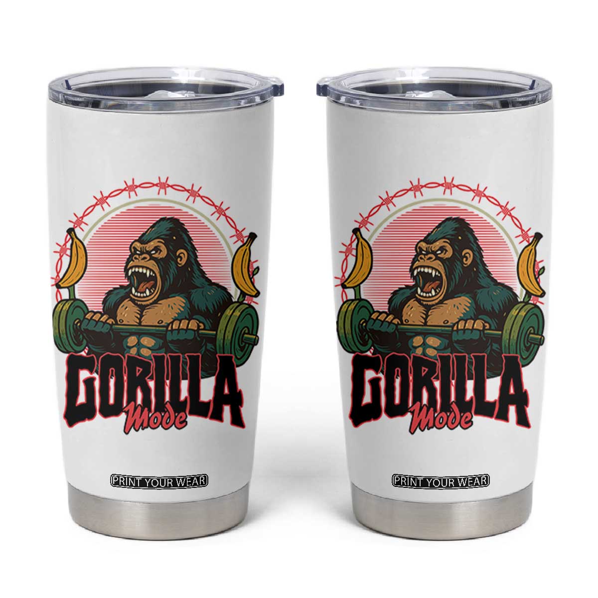Fitness Lover Gift Tumbler Cup Gorilla Mode TS12 White Print Your Wear
