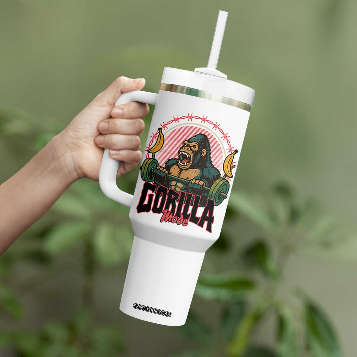 Fitness Lover Gift Tumbler With Handle Gorilla Mode TS12 Print Your Wear
