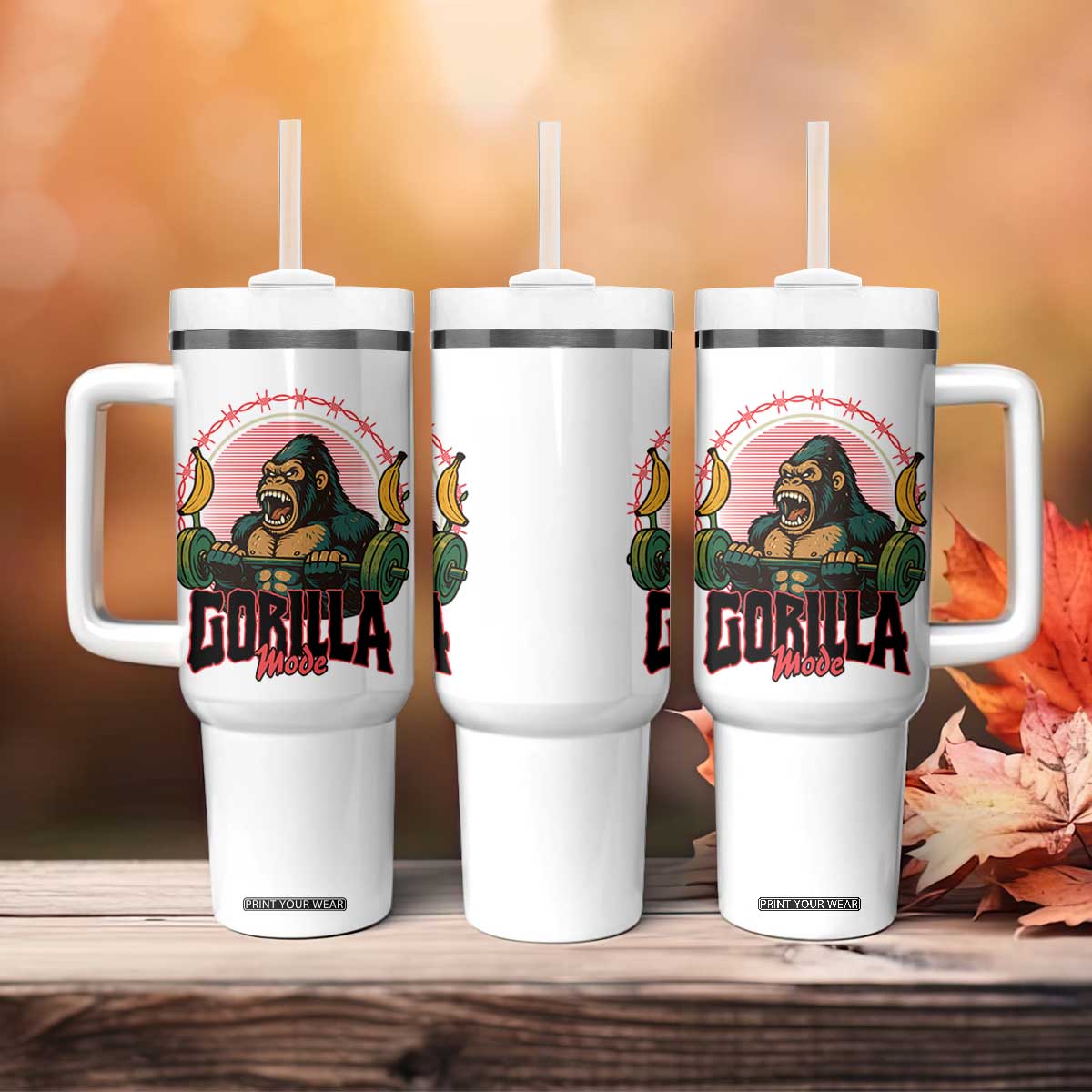 Fitness Lover Gift Tumbler With Handle Gorilla Mode TS12 Print Your Wear