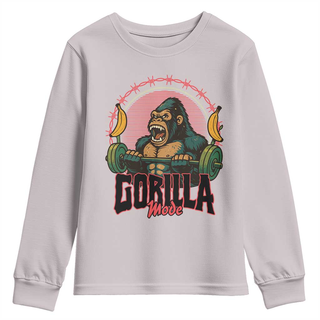 Fitness Lover Gift Youth Sweatshirt Gorilla Mode TS12 Ice Gray Print Your Wear