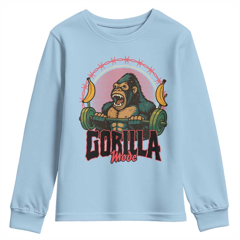 Fitness Lover Gift Youth Sweatshirt Gorilla Mode TS12 Light Blue Print Your Wear