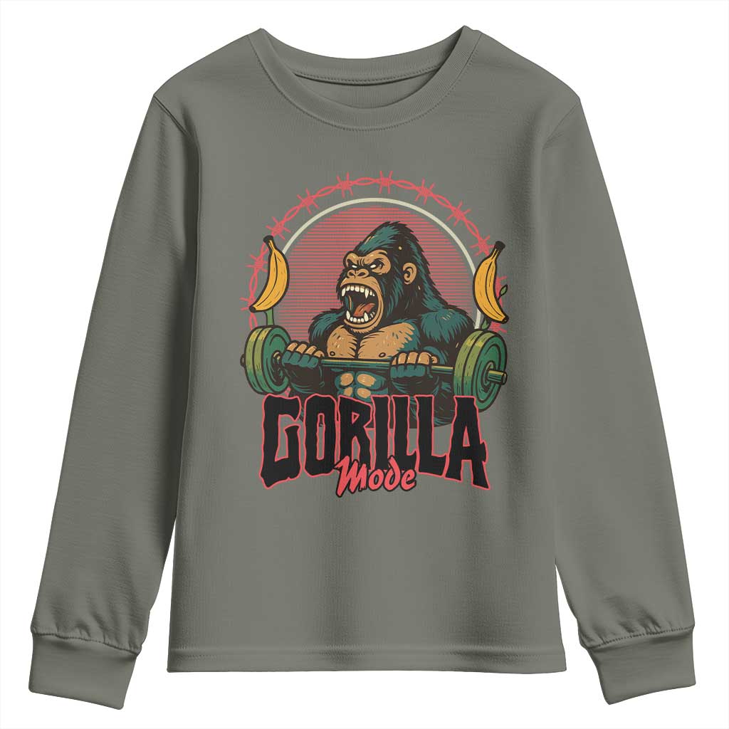 Fitness Lover Gift Youth Sweatshirt Gorilla Mode TS12 Military Green Print Your Wear