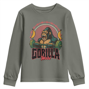 Fitness Lover Gift Youth Sweatshirt Gorilla Mode TS12 Military Green Print Your Wear