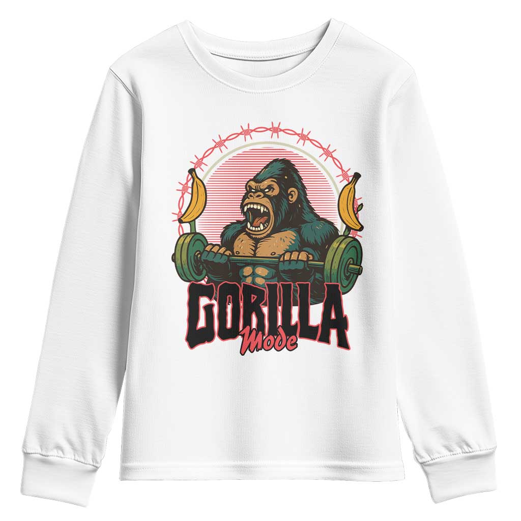 Fitness Lover Gift Youth Sweatshirt Gorilla Mode TS12 White Print Your Wear
