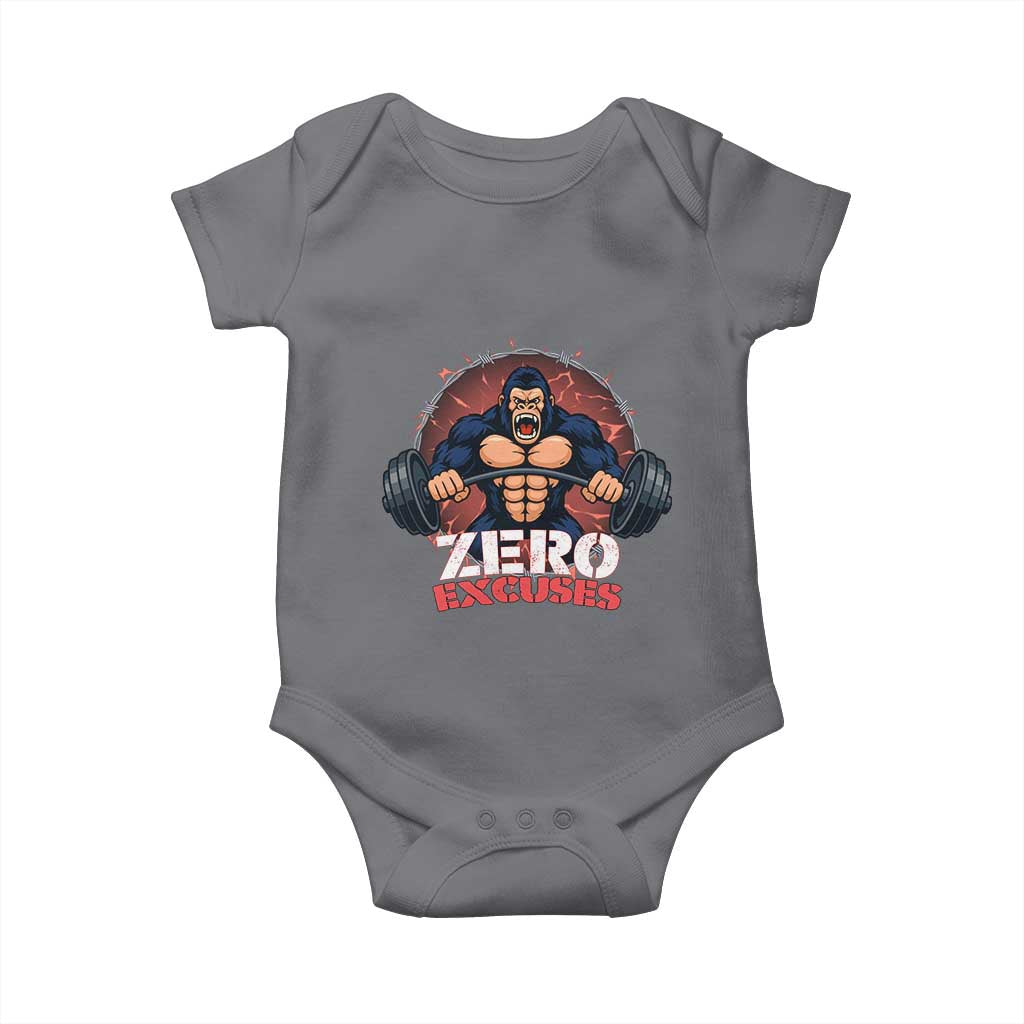 Zero Excuses Baby Onesie Gorilla Fitness Lover Gift TS12 Charcoal Print Your Wear