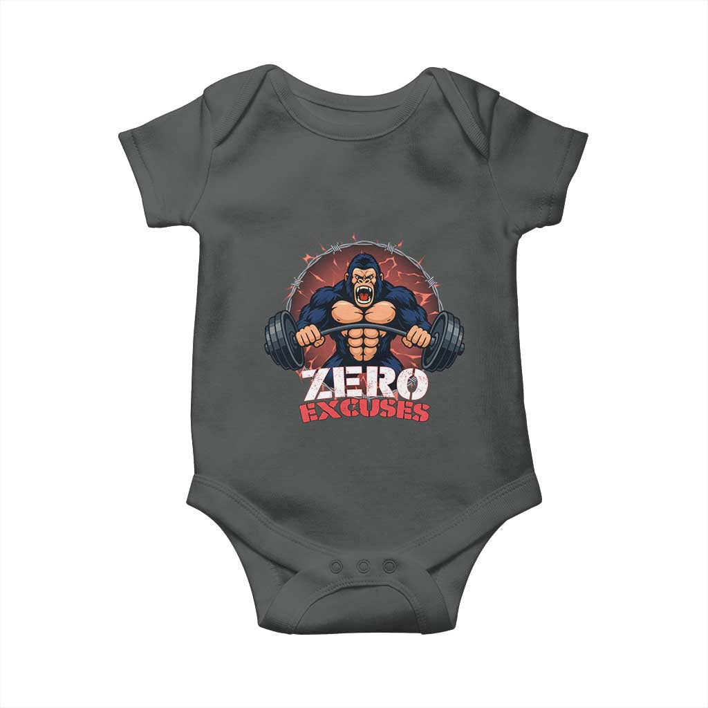 Zero Excuses Baby Onesie Gorilla Fitness Lover Gift TS12 Dark Heather Print Your Wear