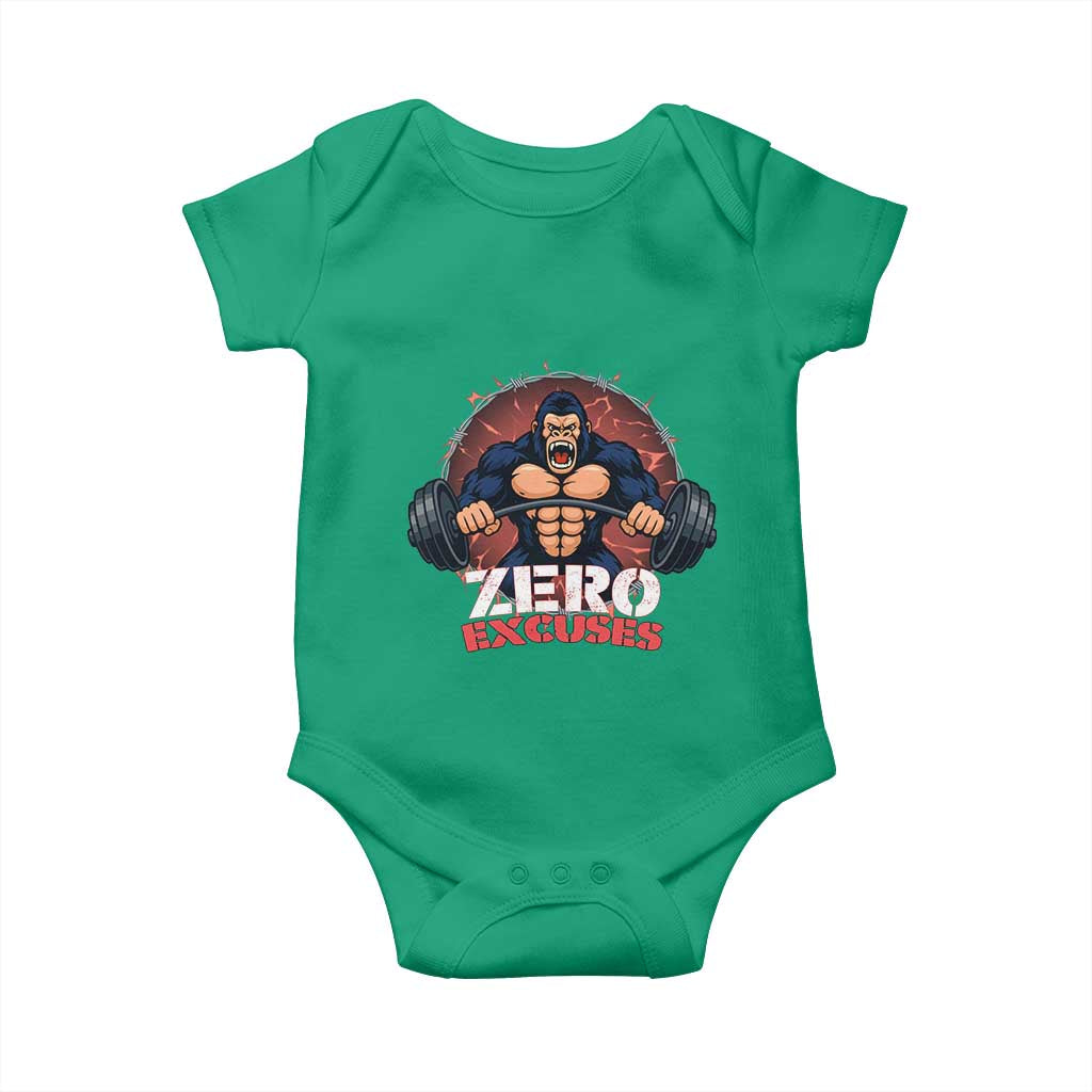 Zero Excuses Baby Onesie Gorilla Fitness Lover Gift TS12 Irish Green Print Your Wear