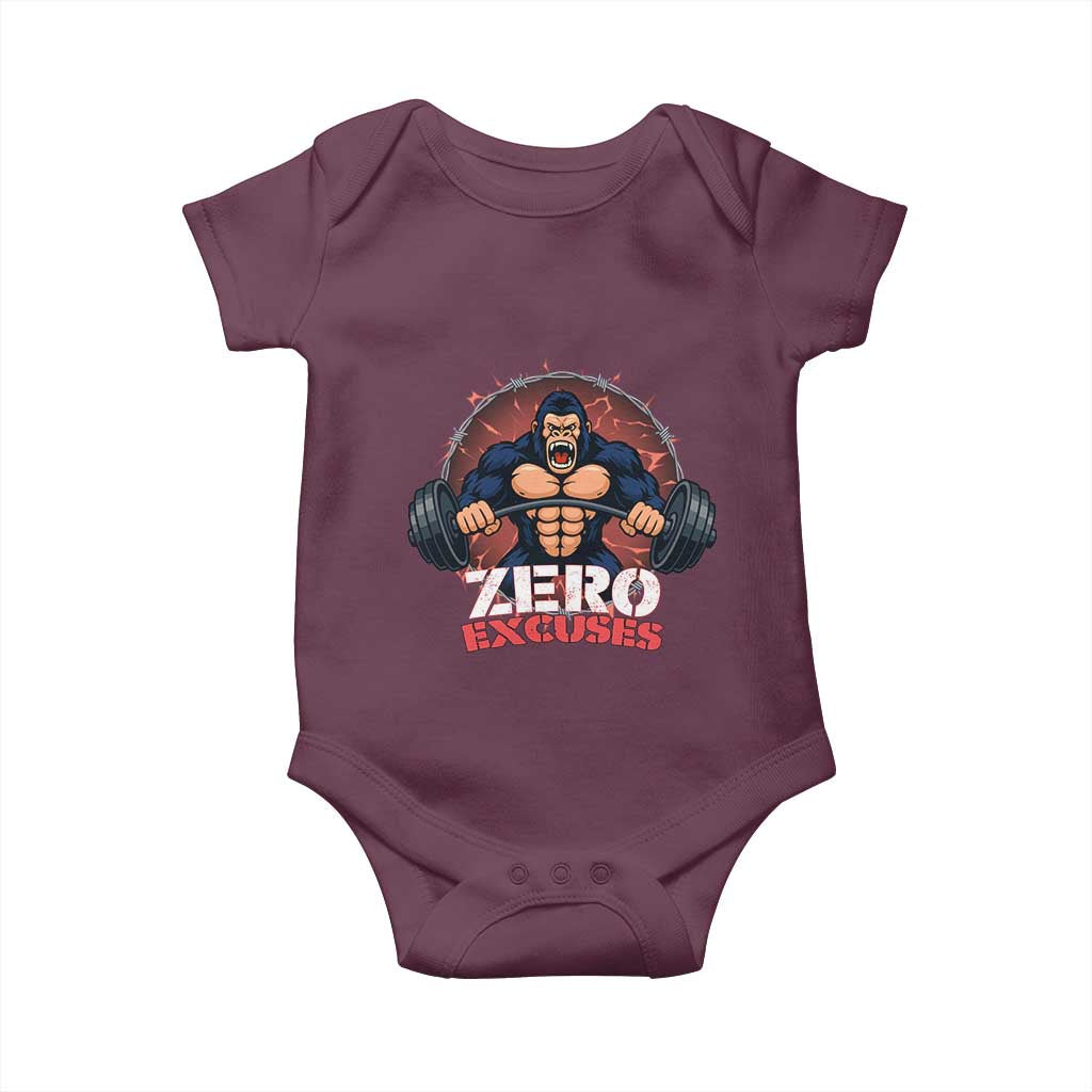 Zero Excuses Baby Onesie Gorilla Fitness Lover Gift TS12 Maroon Print Your Wear