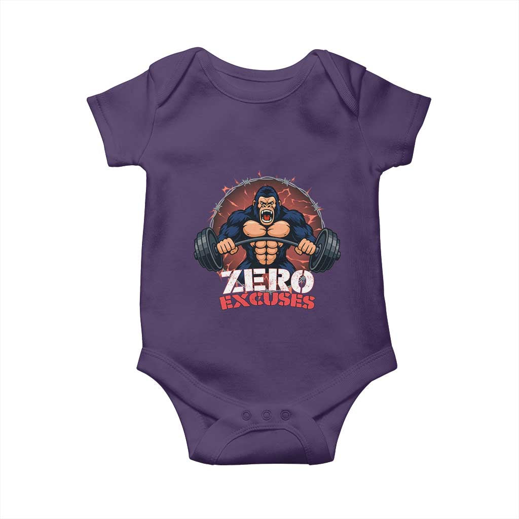 Zero Excuses Baby Onesie Gorilla Fitness Lover Gift TS12 Purple Print Your Wear
